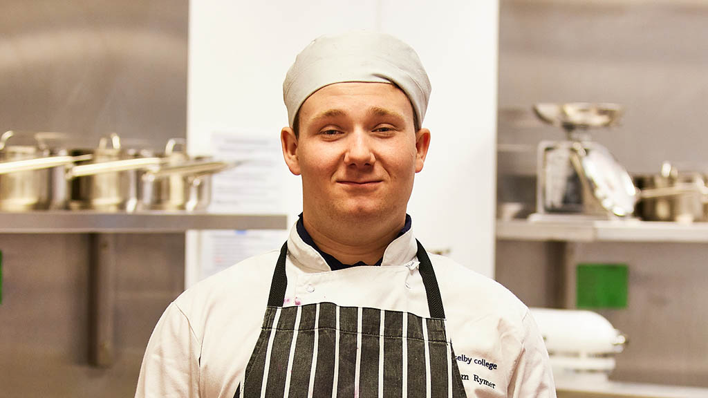 Catering student Callum in the kitchen 