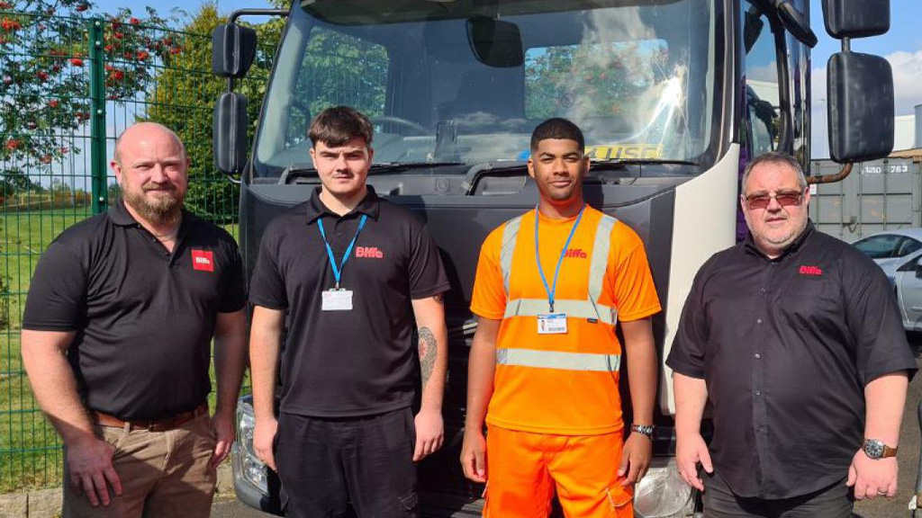 Richard Hoyland and Chris Williams from BIFFA with apprentices Bailey and Nathan