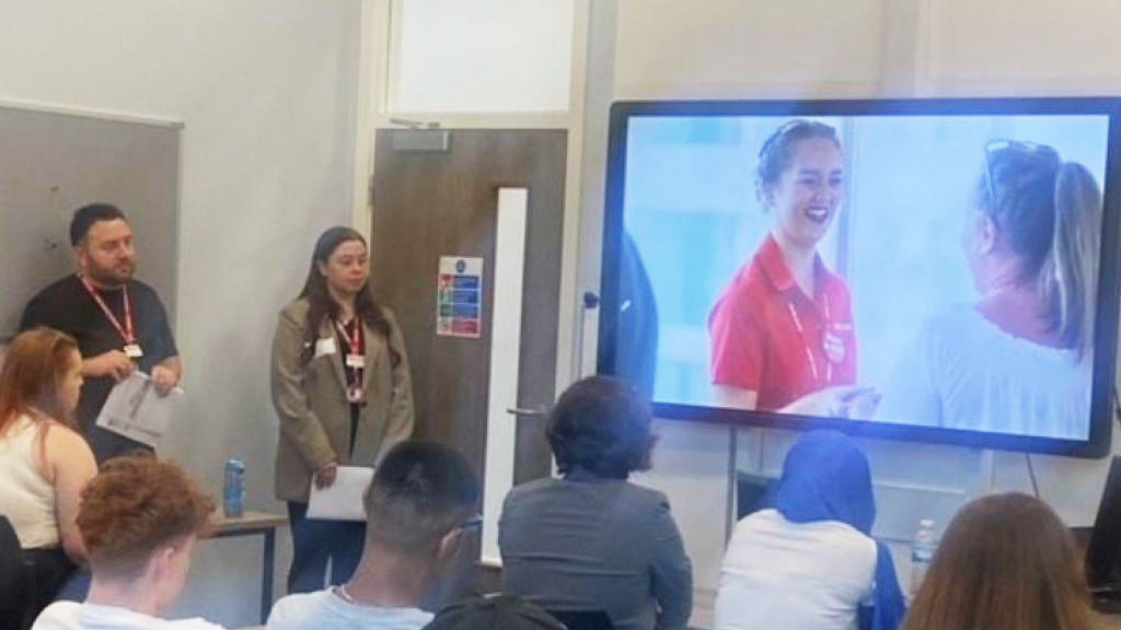 Jet 2 delivering a presentation to Travel and Tourism students