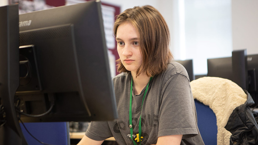 Student using a college computer